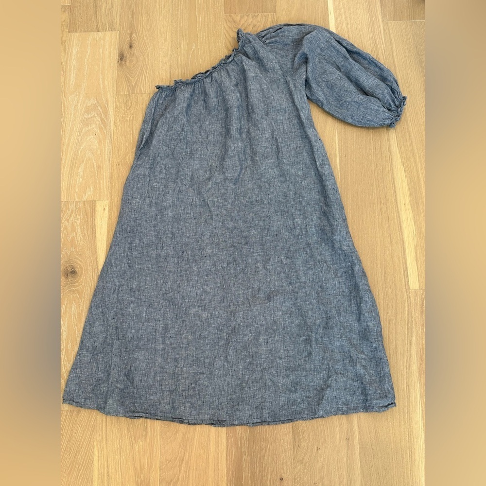 Lake Pajamas Milly Midi Dress Maxi One Shoulder Navy Linen Blue Resortwear - Picture 7 of 15
